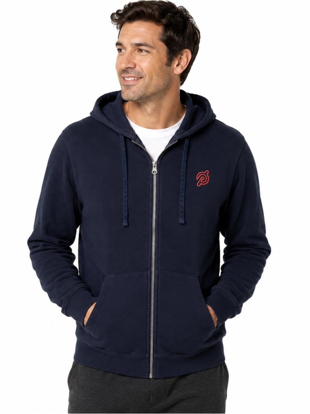 Peloton Full Zip Hoodie Mens XL Navy Blue Embroidered Logo Fleece Sweatshirt